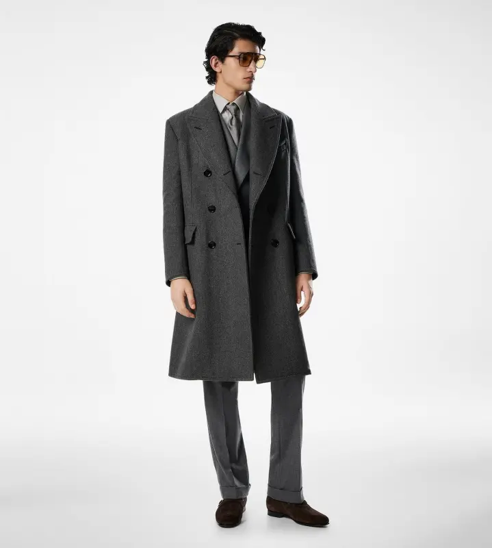 DOUBLE SPLITTABLE HERRINGBONE COAT GREY online